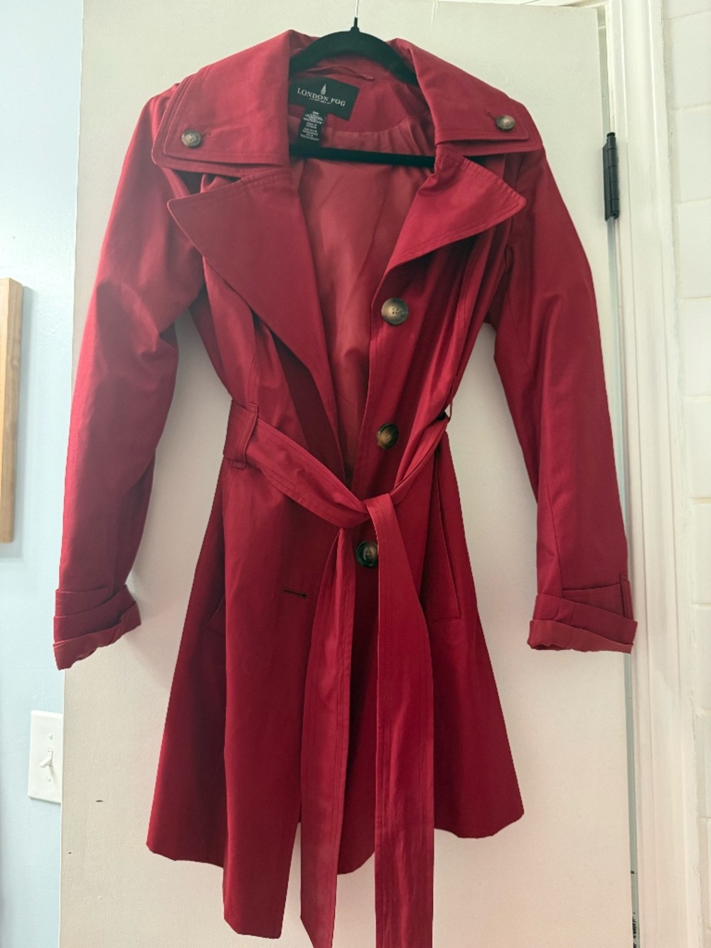 London Fog Classic Red Double-Breasted Trench Coat Size Medium M